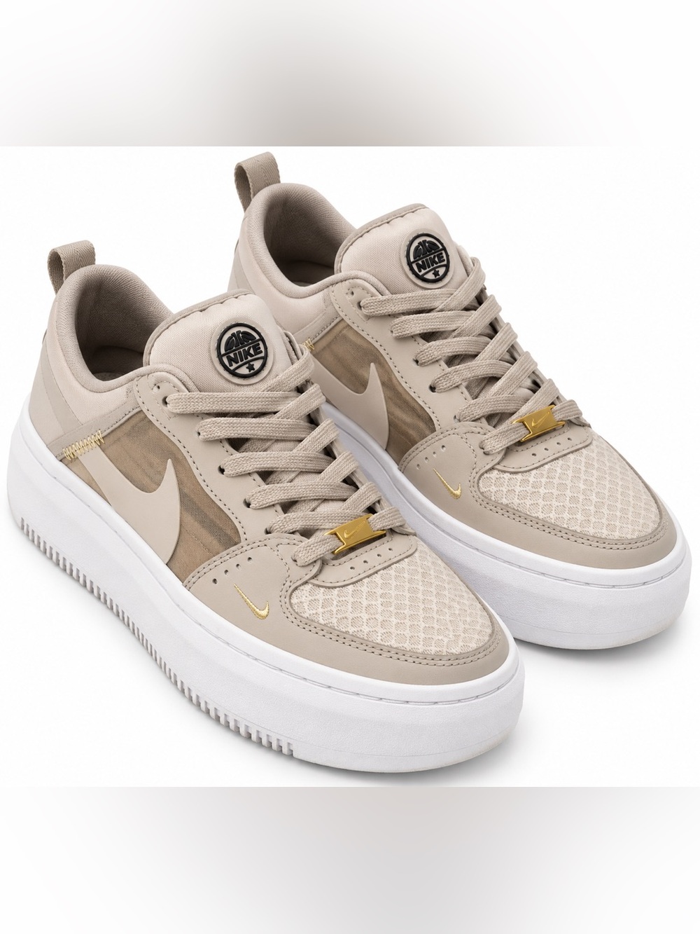 Nike Court Vision Alta Women’s Size 8 Beige Gold Platform Sneakers CW6536-200